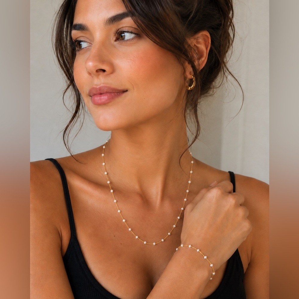 🪎 3/$30 Gold Pearl Beaded Necklace and Bracelet Set